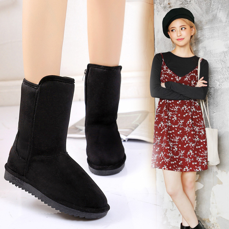 雪地靴短筒皮毛一体女鞋冬季加绒女靴磨砂皮短靴加厚平底保暖棉鞋