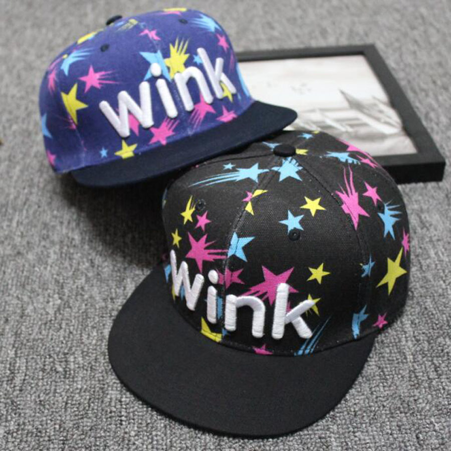 外贸男女街头嘻哈帽五角星刺绣wink字母平沿街舞棒球帽遮阳帽子
