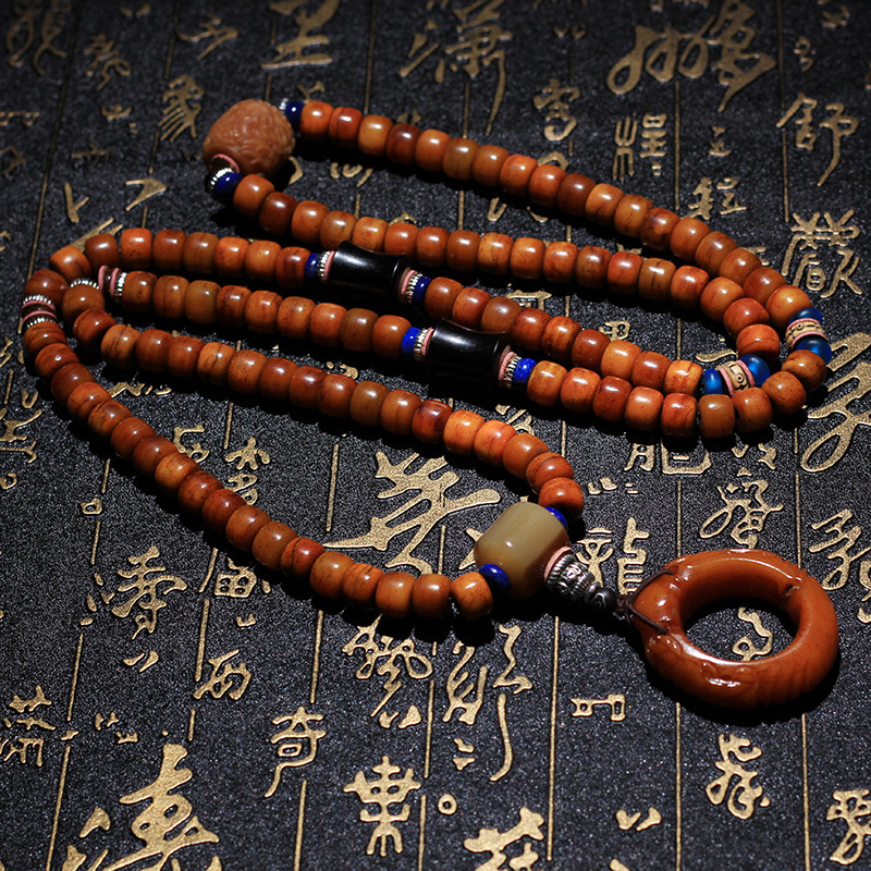 天然老骆驼骨佛珠原色手工108颗手串手链配风化菩提龙柱diy配饰