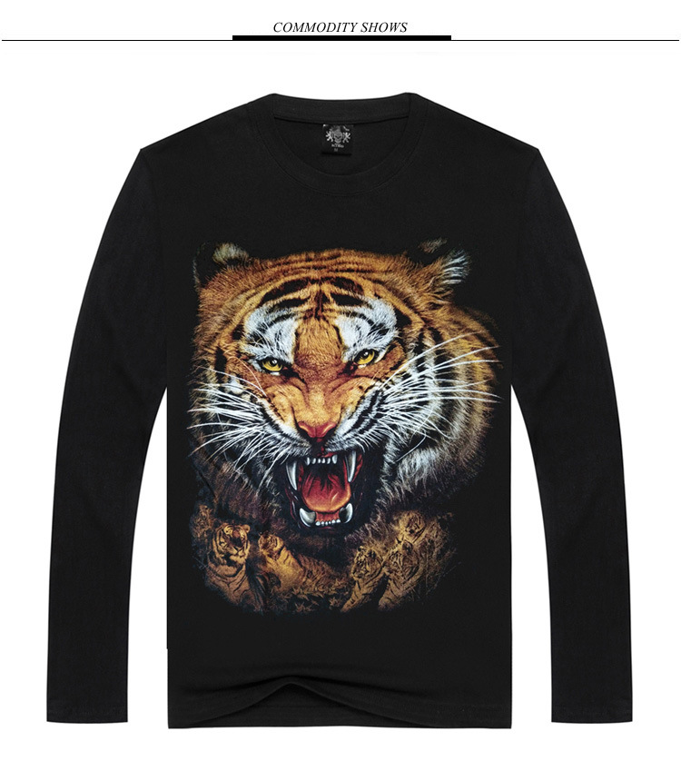 长袖 品牌潮男装老虎头印花打底衫 长袖t恤男个性纯棉圆领运动长袖t恤