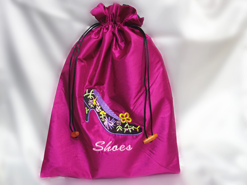 中式丝绸缎布绣花鞋子收纳袋束口抽绳礼品包装袋色丁布鞋袋定制做