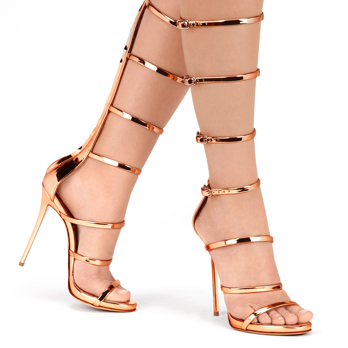 2016夏季高帮罗马搭扣凉靴金色漆皮高跟凉鞋厂家手工女鞋外贸款