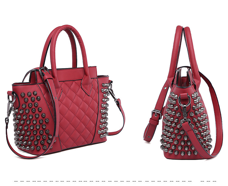 娇娇包铺2015新品欧美时尚潮个性菱格单肩女包朋克铆钉包m06-210