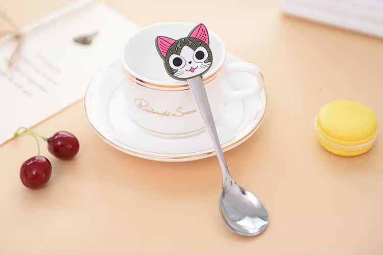 儿童卡通硅胶不锈钢勺子 学生创意调羹汤勺可爱时尚咖啡搅拌勺