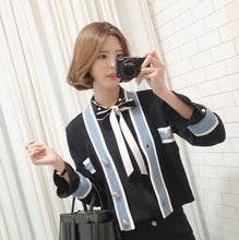 2016年春款韩国女装韩版修身长袖针织毛衣学院风短款开衫外套