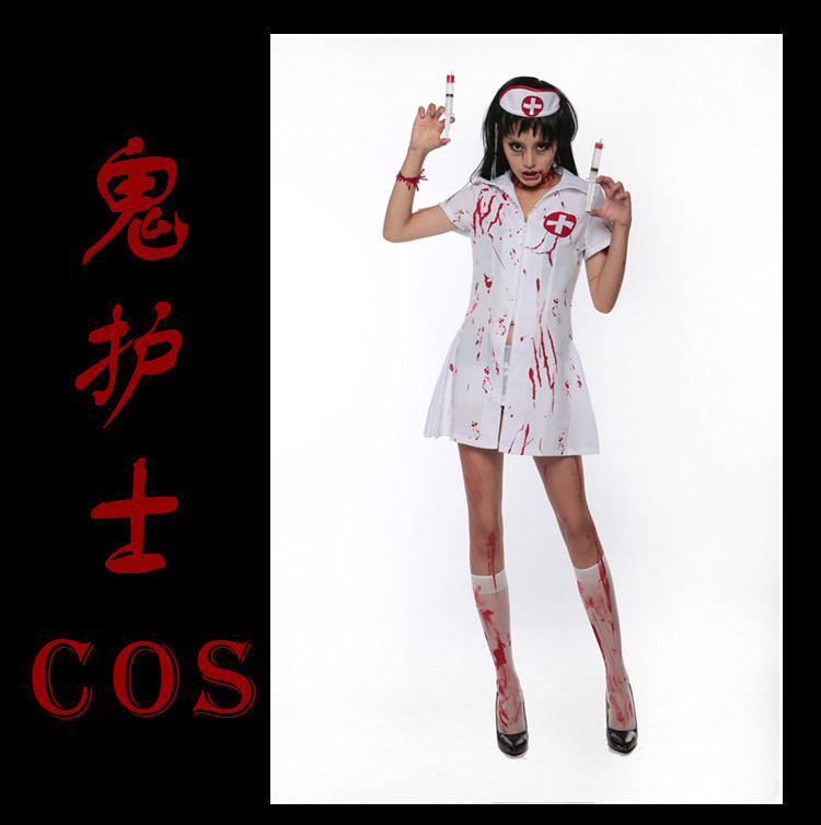 自主实拍 出口万圣节恐怖护士服装cos服女护士服装血腥鬼节服装