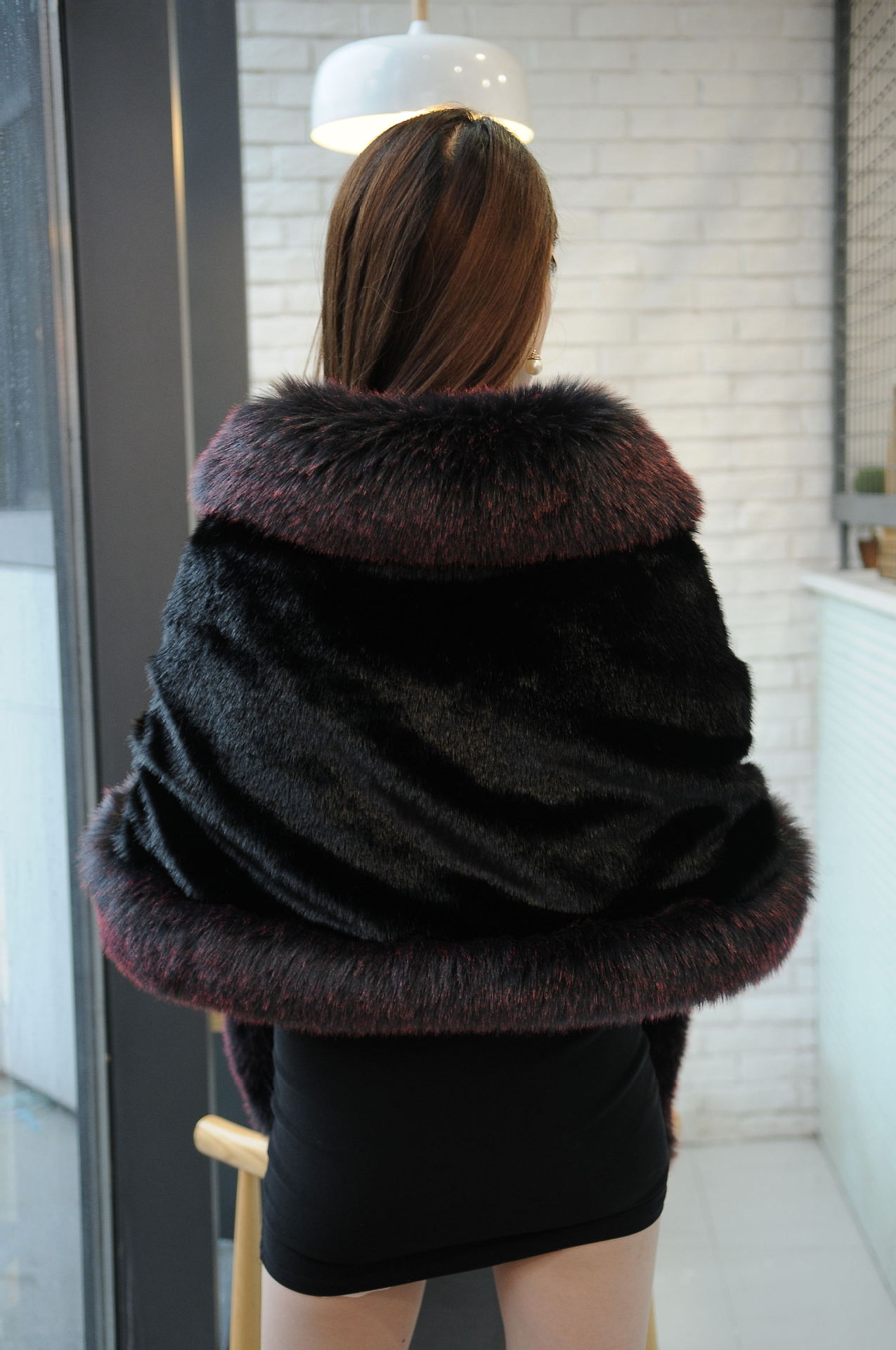 秋冬皮草狐狸毛外套女新娘披肩斗篷显瘦仿水貂裘皮中长款皮草披肩