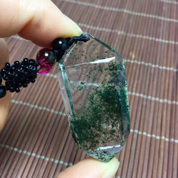 东海水晶 天然巴西老矿绿幽灵全包裹随形吊坠