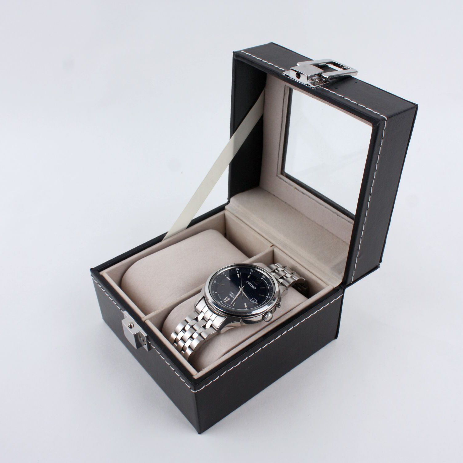 厂家直销现货供应皮质手表盒 开窗2位手表展示盒 皮质手表盒定制