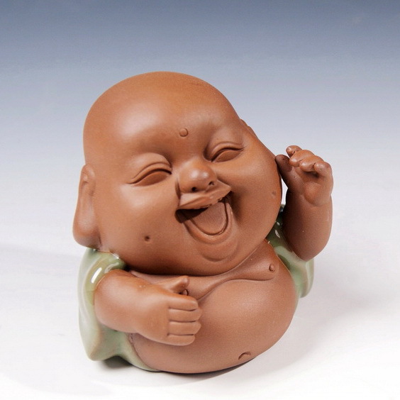 紫砂弥勒佛堂摆饰哥窑茶宠摆件精品可养开片茶玩茶摆设茶空间装饰