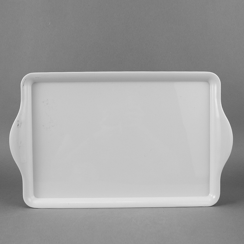 密胺餐具可定制牙白加厚长方双耳托盘酒店用品餐具厂价直销供应