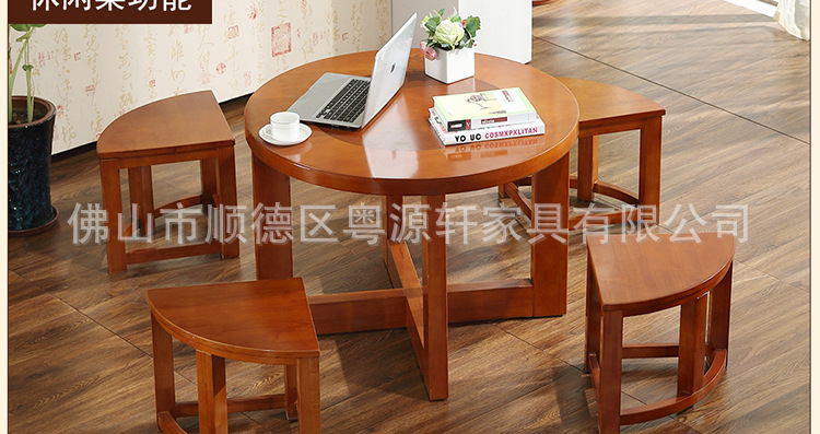 橡胶木茶几原木多功能茶几桌功夫茶桌椅组合创意家具圆桌J25