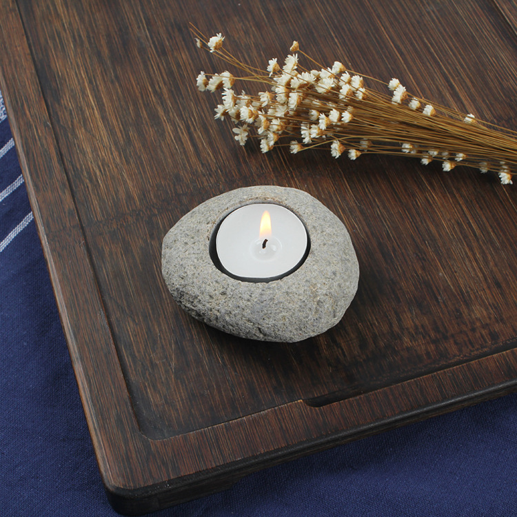 石头工艺品黄色石头烛台天然原色原石打孔复古大理石烛台批发定制