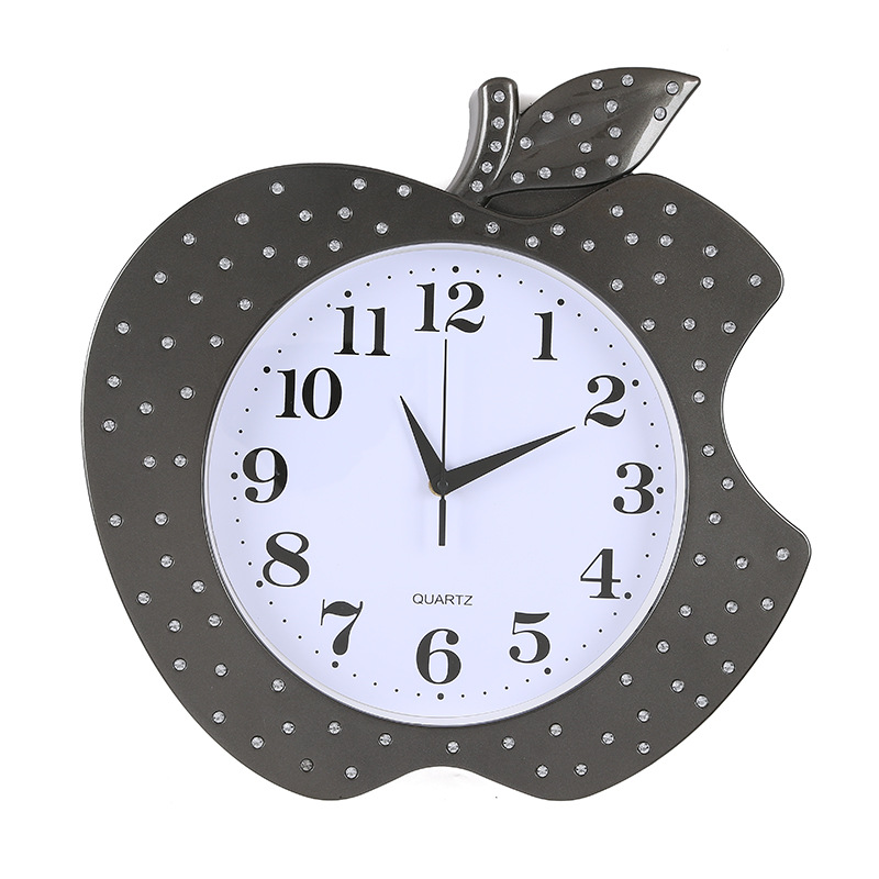 简约可爱苹果挂钟装饰钟 艺术时尚创意卧室客厅石英钟静音大挂钟