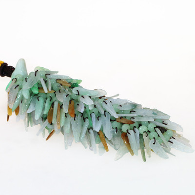 天然 翡翠 玉珠 三彩 树叶 车挂件 缅甸 a货 玉石 事业有成 挂饰