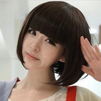 仿真高温丝仿真齐刘海淘金币bobo短发舞会美女士整顶假发自然
