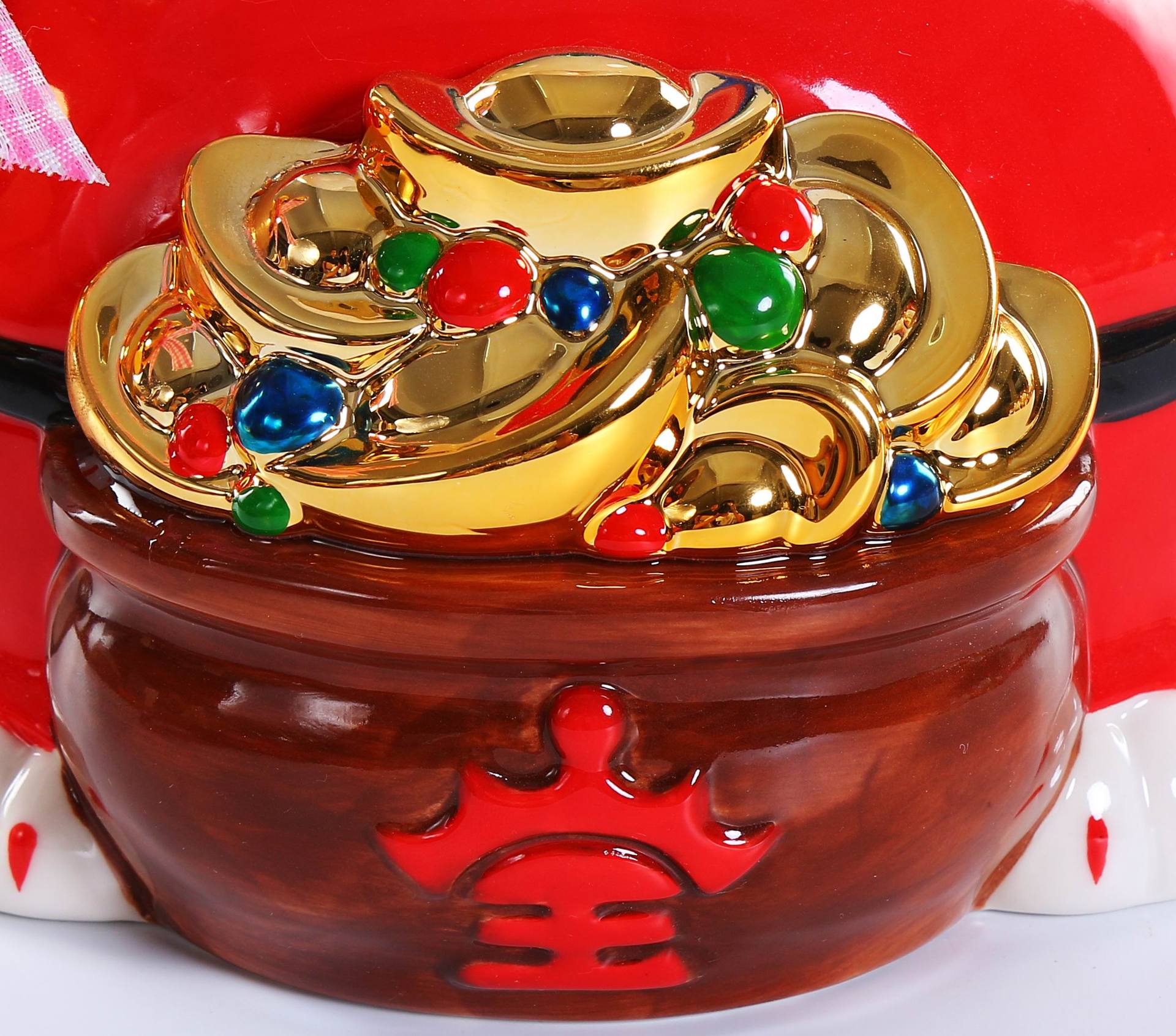 【万亿堂中国风摇手陶瓷招财猫 存钱储蓄罐11寸聚宝盆 开业礼品摆件】