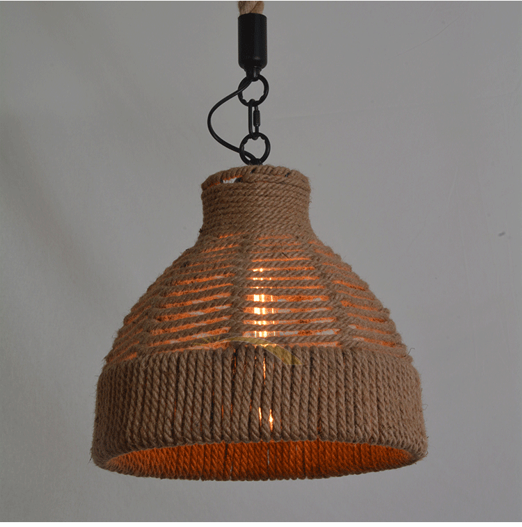 美式乡村吊灯复古创意田园服装店咖啡厅麻绳吧台吊灯过道草帽吊灯