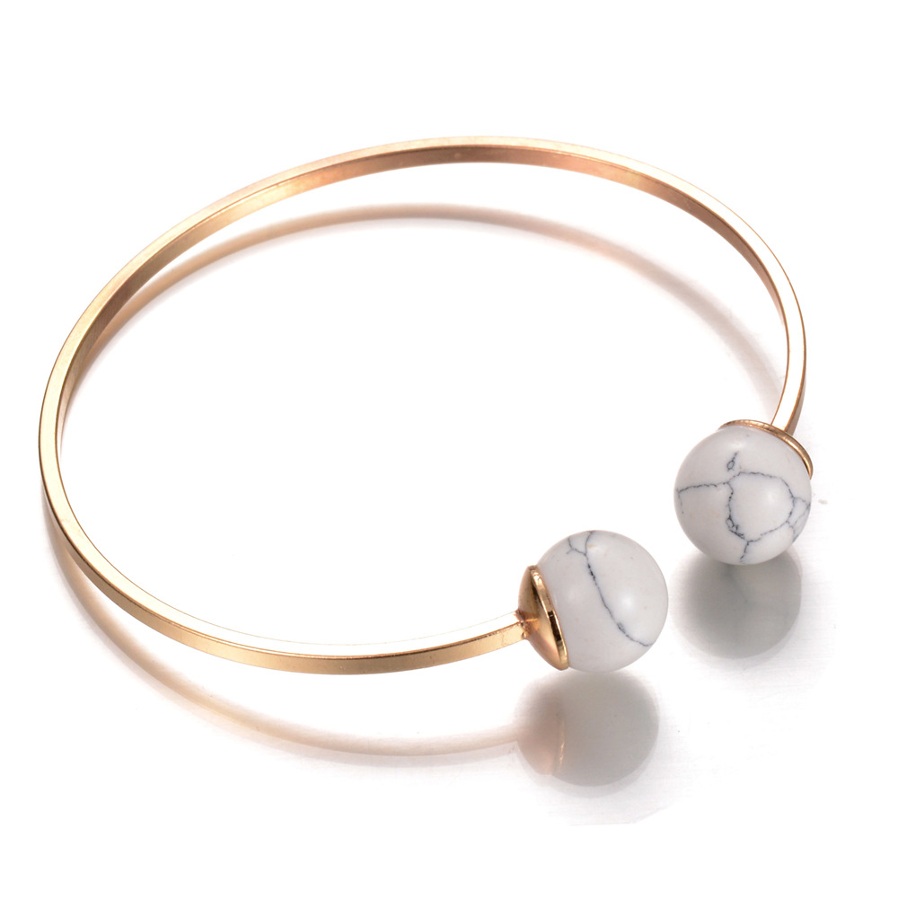 ebay速卖通简约几何白松石开口手镯 欧美个性合金手环饰品批发