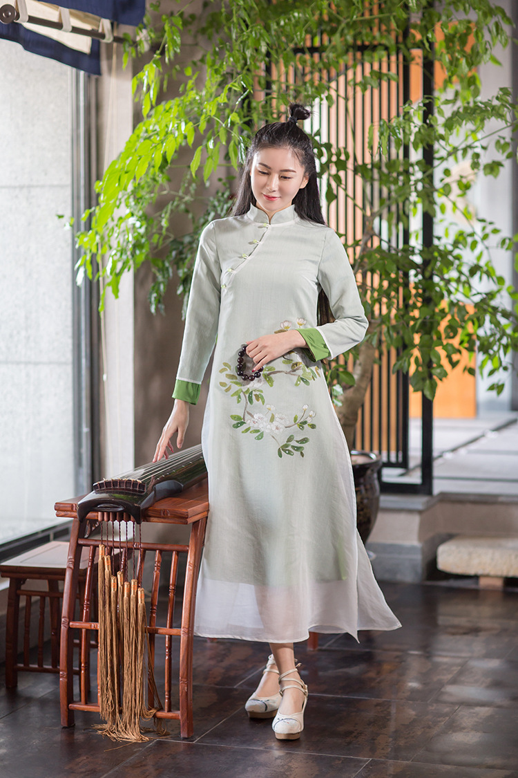 茶人服手绘棉麻女装禅意改良汉服春夏季禅修服汉元素文艺连衣裙