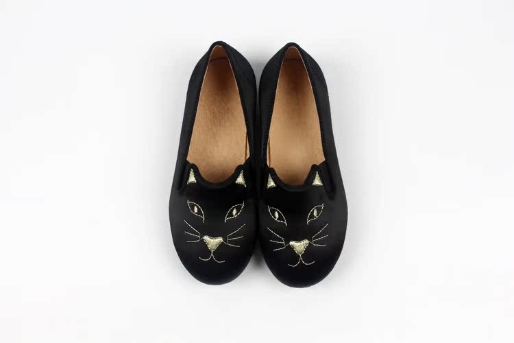 2016春夏新款中大童猫咪鞋 3-10岁儿童套脚鞋 电绣绸缎童鞋批发