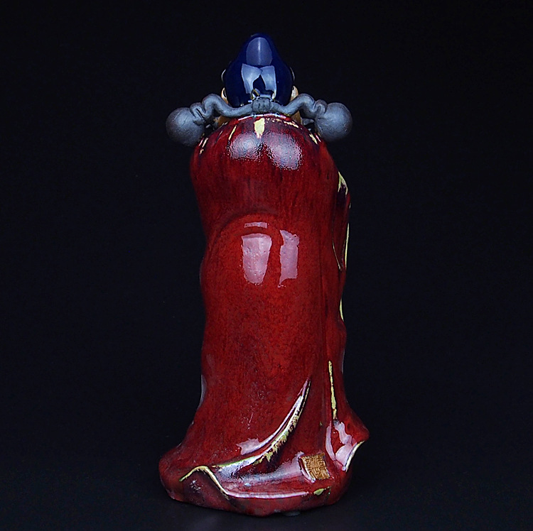 石湾红传统釉色大师工艺精品陶瓷公仔人物摆件钟馗镇宅避邪装饰.