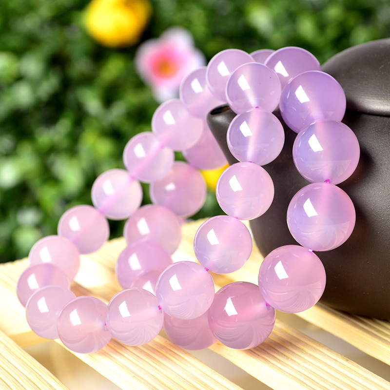 新款送女友生日礼物时尚精美粉色玉髓手串单圈芙蓉玉粉色玉手链