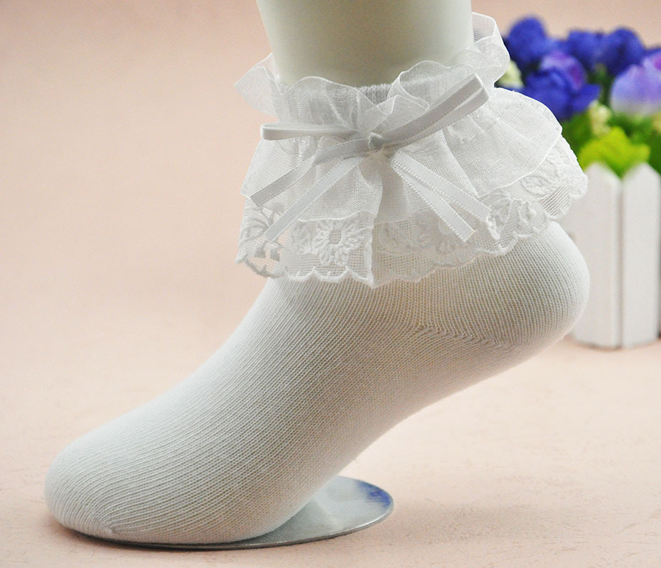 春秋季女童袜子儿童蝴蝶结棉短袜子蕾丝公主袜宝宝舞蹈袜花边袜