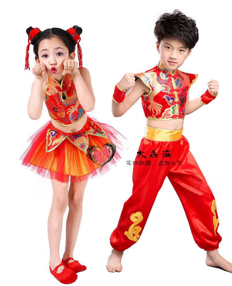 演出服装_少儿功夫男女学生幼儿童武术腰鼓表演出服装短袖新款