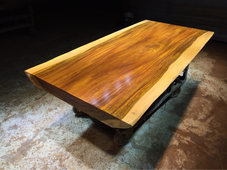 巴花实木大板木质家具会客桌休闲茶桌酒店山庄别墅办公桌原木定制