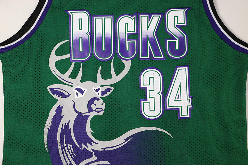 nba球衣批发 雄鹿队34#雷阿伦 复古刺绣网眼篮球服 一件代发