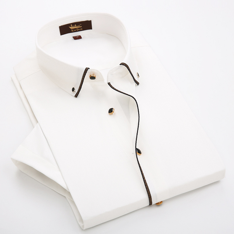 kin don/金盾夏款时尚纯色商务休闲修身男士短袖免烫衬衫衬衣白色