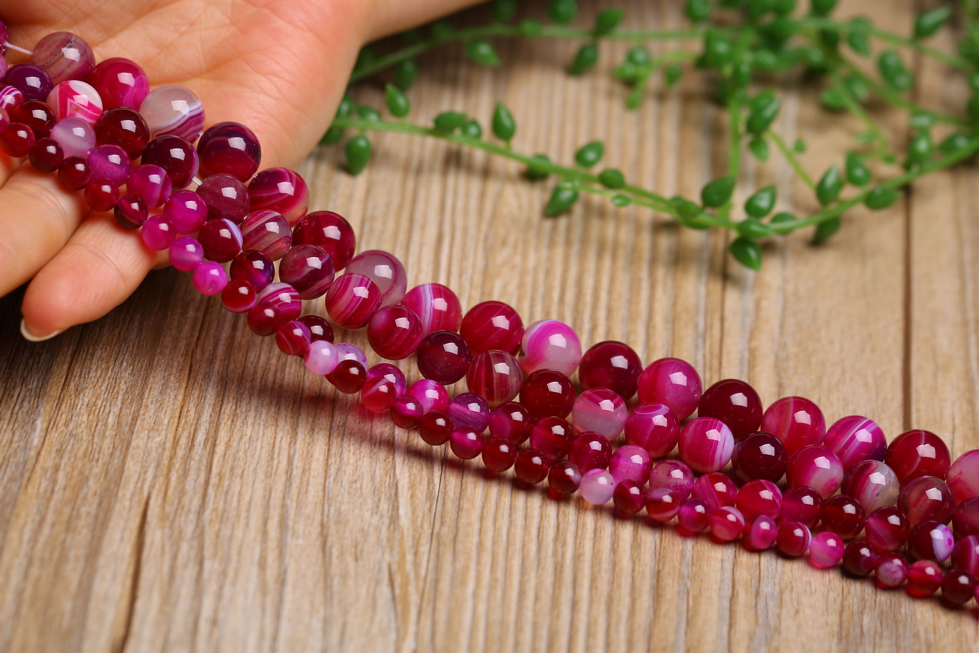 diy手工饰品配件材料 天然玫红条纹玛瑙半成品串珠散珠子批发-水晶