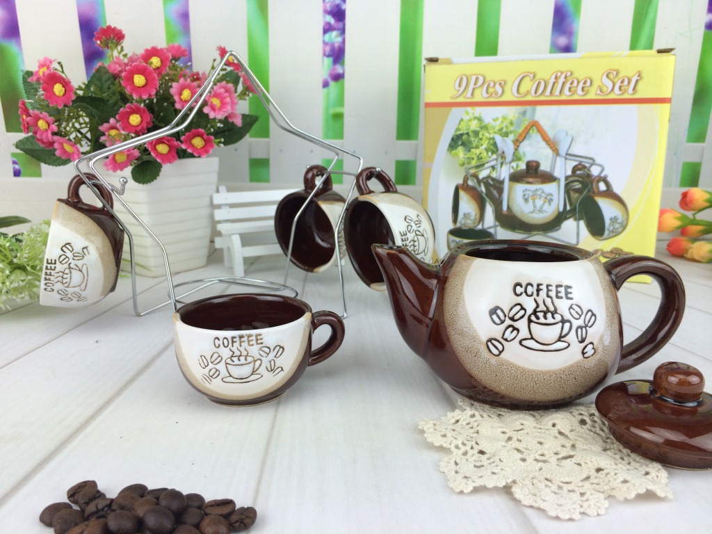 New Ceramic Cup and Pot Five-Pointed Star Coffee Tea Set Creative Gift Promotion Tea Set Suit 10 Yuan Store Goods