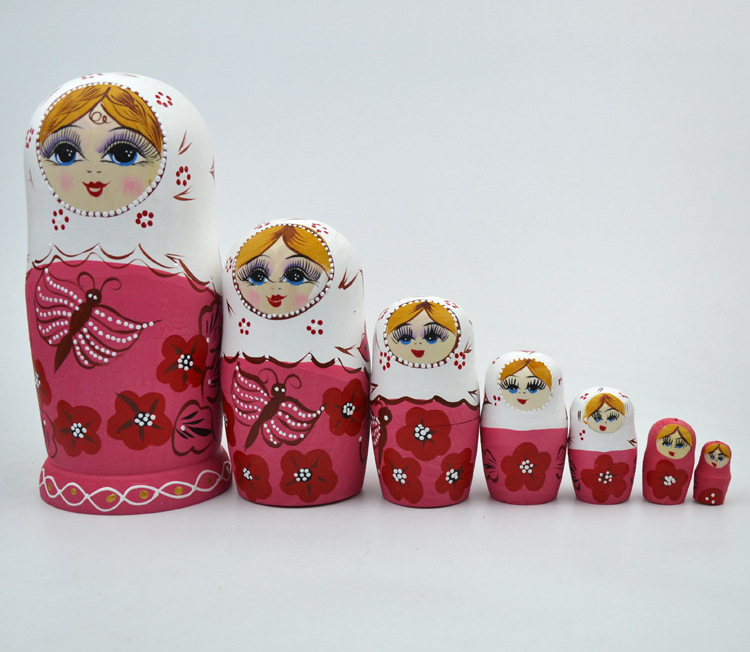 俄罗斯套娃-7层 椴木 套娃 单个蝴蝶图