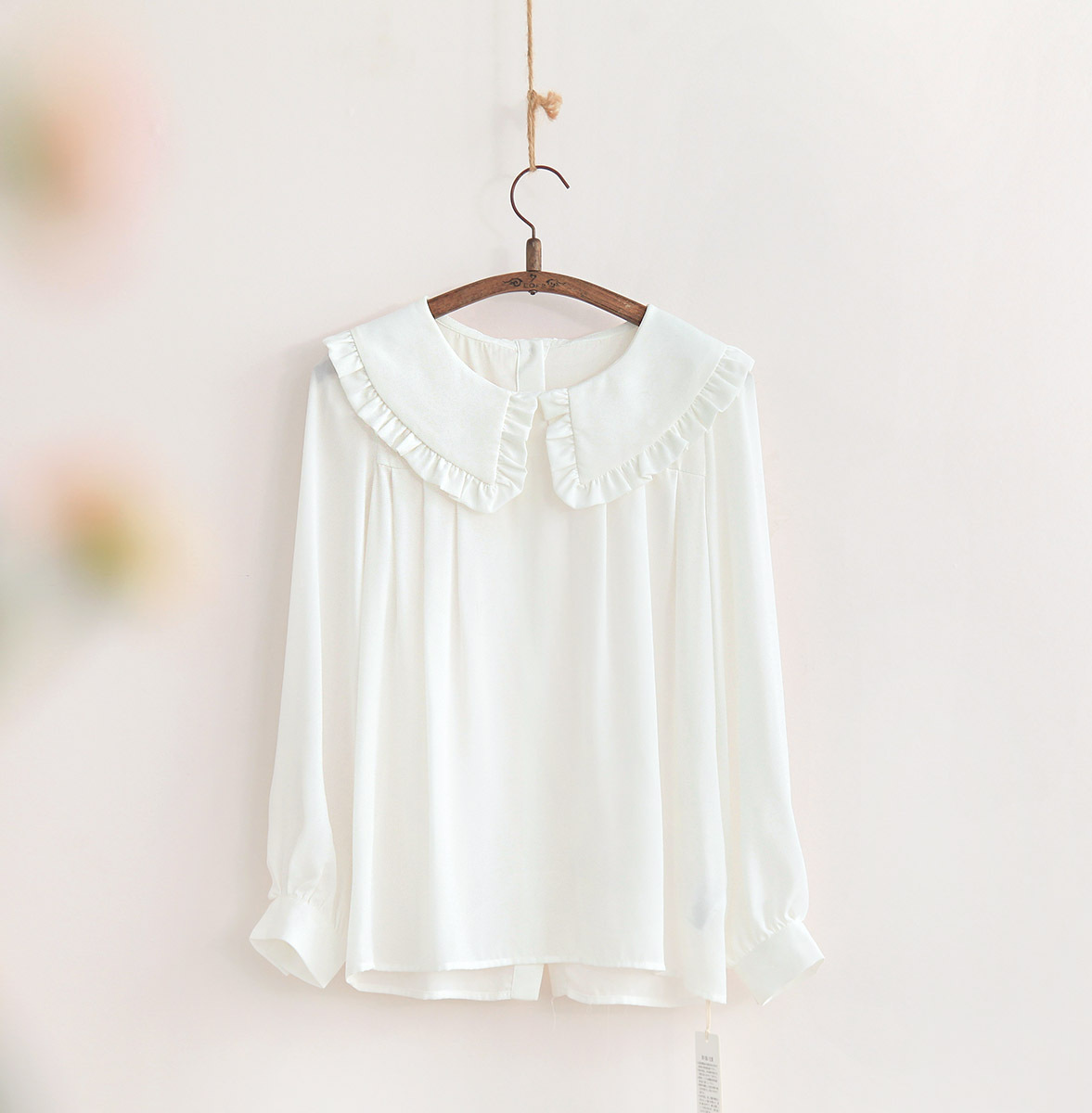 2018春秋款娃娃领白衬衫女长袖韩版大翻领宽松雪纺衬衣