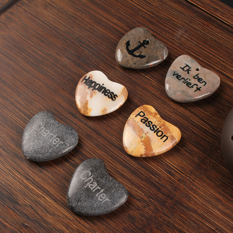厂家直销爱心大理石 英文刻字彩色桃心石头 创意工艺品幸运石摆件