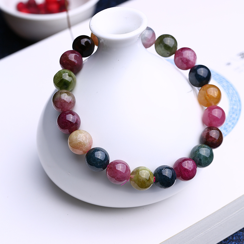 单圈碧玺手链女款 老坑彩色碧玺手串水晶情侣时尚饰品