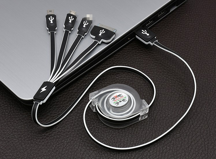 一拖四数据线多功能卷尺收纳面条线手机充电线安卓苹果5 6通用