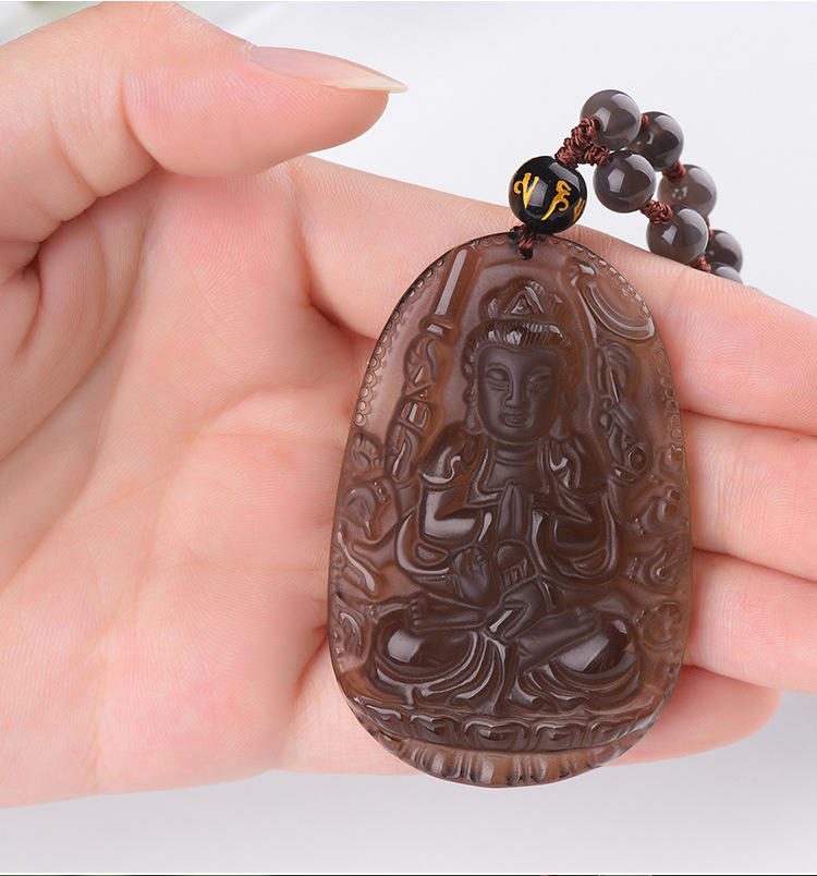 黑曜石本命佛吊坠 十二生肖男女项链 冰种情侣佛项链