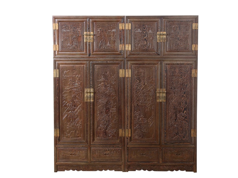 明清古典鸡翅木顶箱柜雕花大衣柜衣橱厂家定制