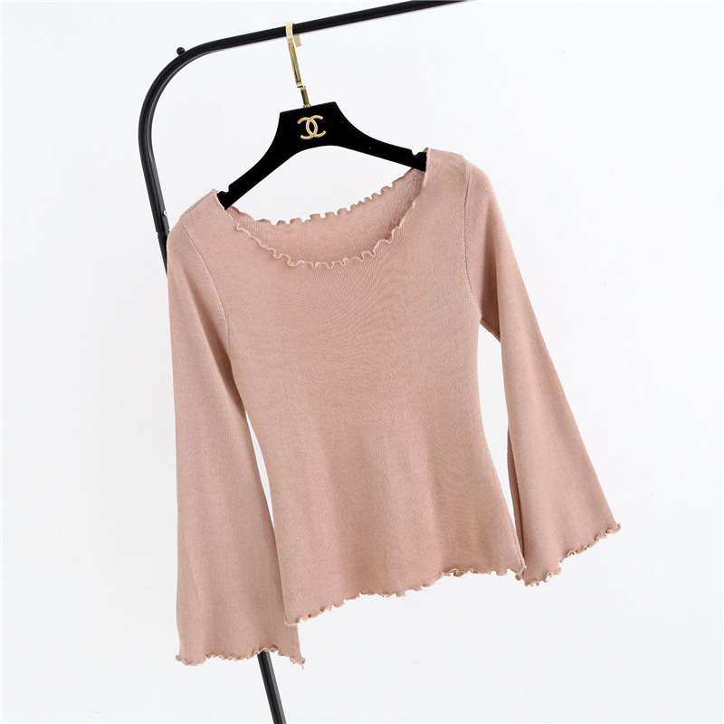 2016年秋季新款喇叭袖打底针织衫修身显