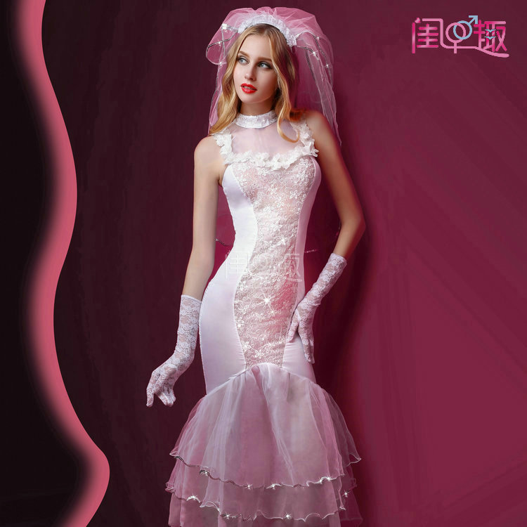 European and American Style Sexy Underwear Sexy White Bridal Wear Stage Wedding Dress Costume Role Play Uniform Temptation 6037