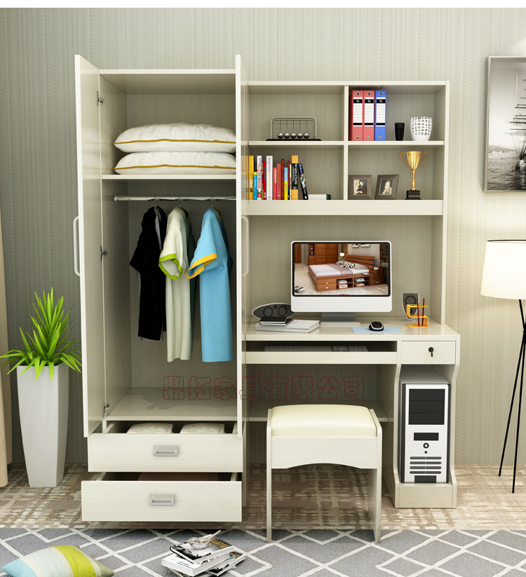 2016衣柜电脑桌组合台式家用书柜书柜衣柜一体学习书桌送电