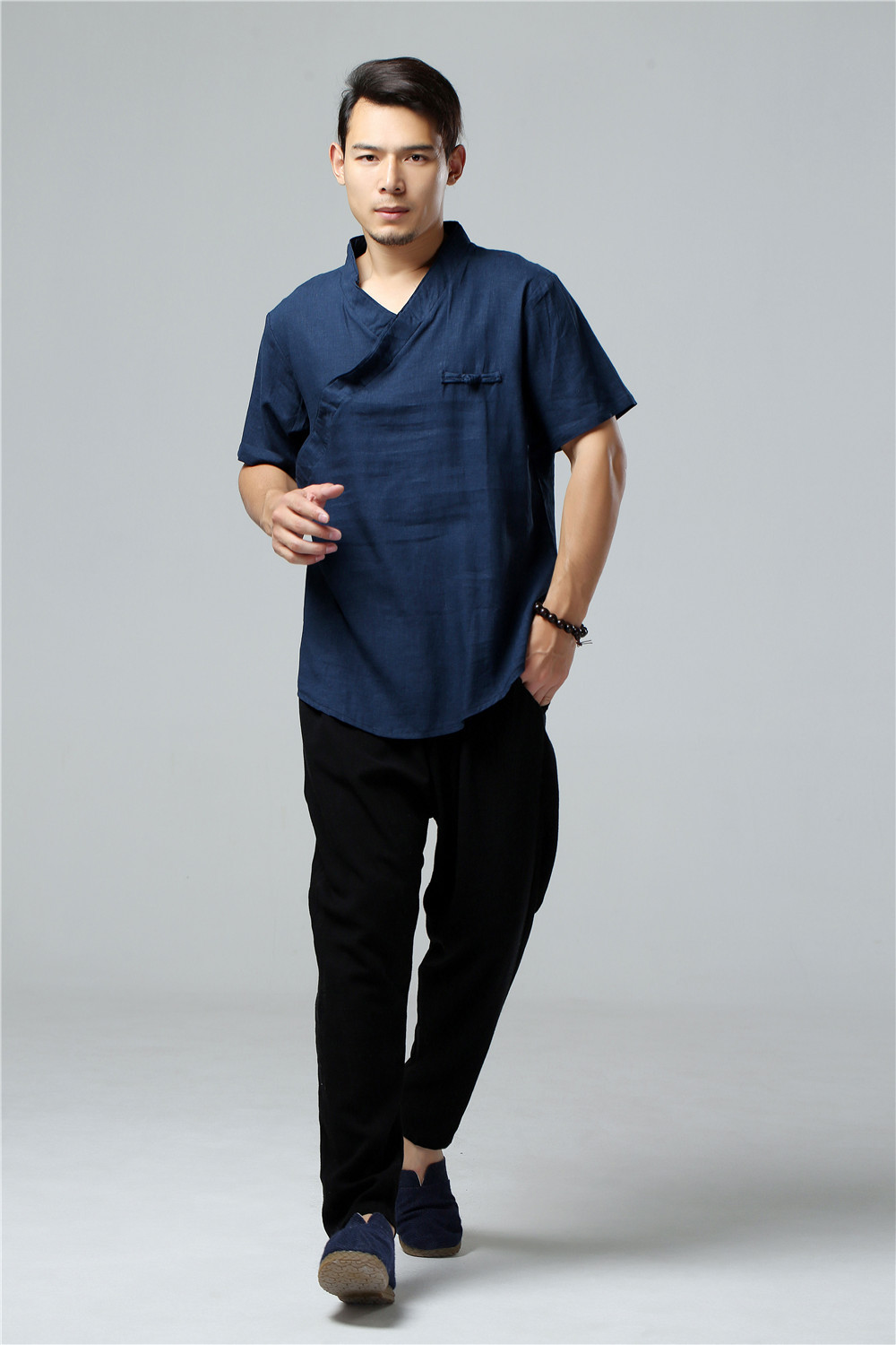 麻凡 夏季男装新品 男士薄麻和服短袖