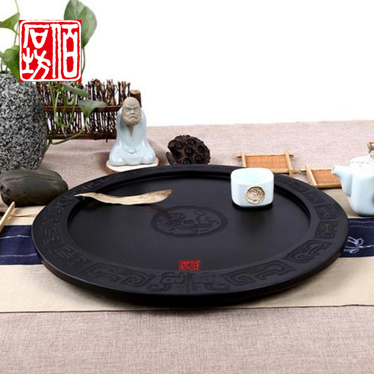 佰石坊 供应中式复古手工雕刻金刚石茶盘 特色茶馆圆形石质茶盘