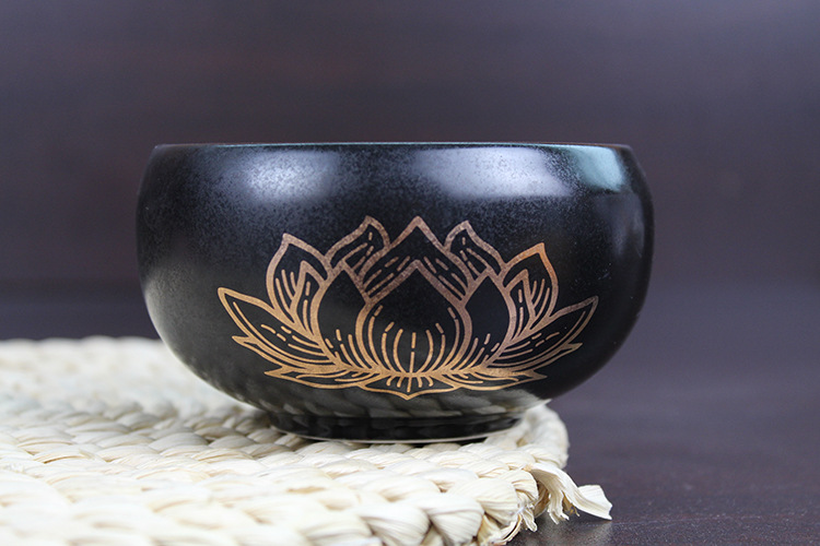 纯黑色僧人碗寺庙师傅碗 和尚吃饭碗13cm口径钵 陶瓷碗 logo定做