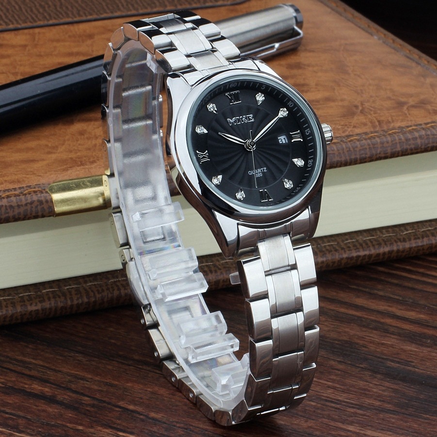 香港米可手表男女士石英手表大表盘商务男表精钢带防水时尚腕表