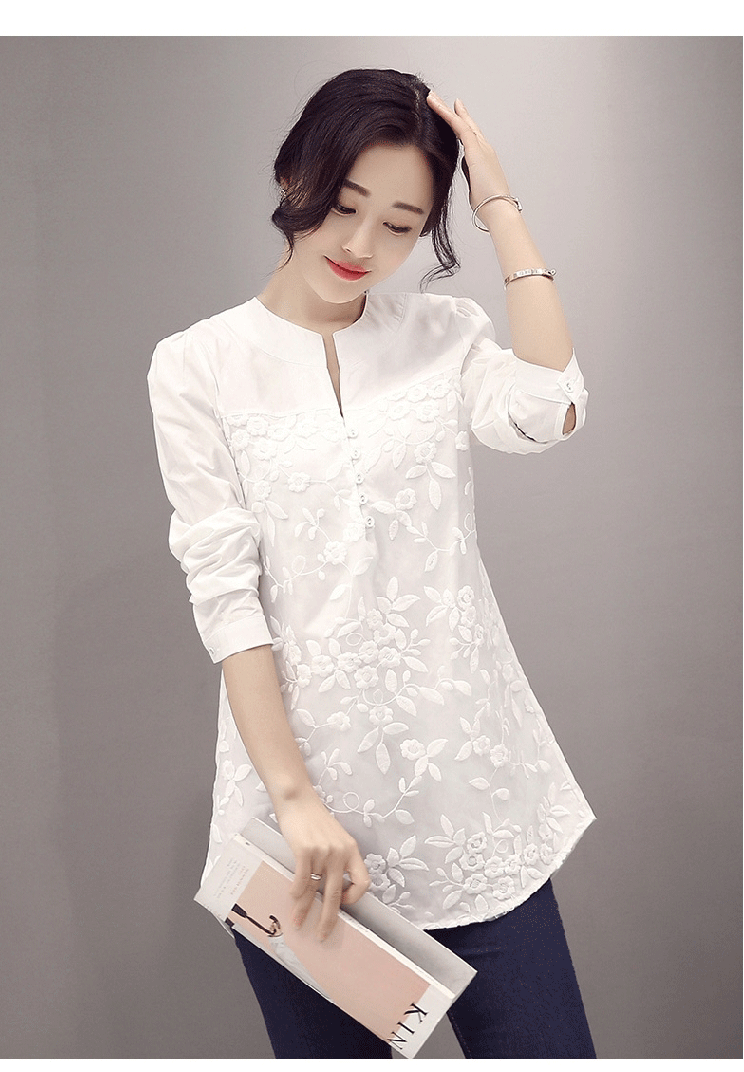 中长款印花衬衫 2017新款韩版长袖上衣