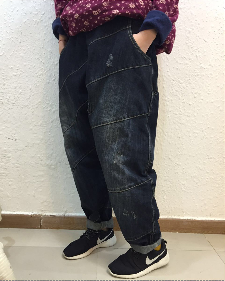 原创女装2016春季韩版大码牛仔裤个性宽松大裆裤女 哈伦垮.